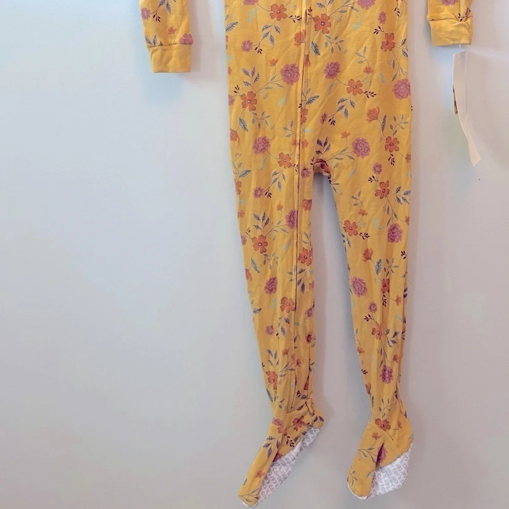 Carter's Toddler Girls Yellow 1 Piece Floral Print Snug Fit Footed Pajamas 4T